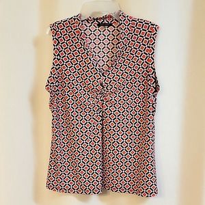 Tommy Hilfiger Sleeveless Blouse Size-L Coral, black, and white
